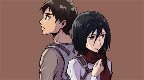 Ilustración de Mikasa y Eren en estilo anime