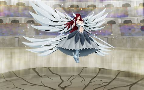 Erza en su Black Wing Armor atacando a Hades