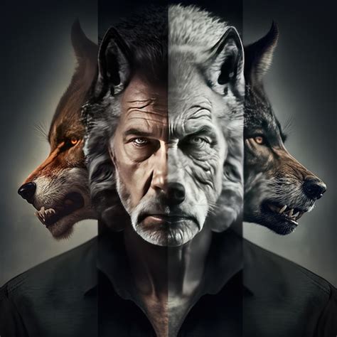 Ilustración de lobo y humano en un abrazo