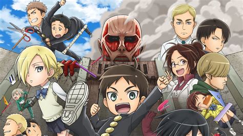 Collage de personajes de Attack on Titan: Junior High