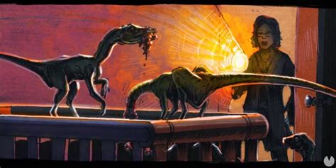 Escena de un Velociraptor acechando en la novela gráfica