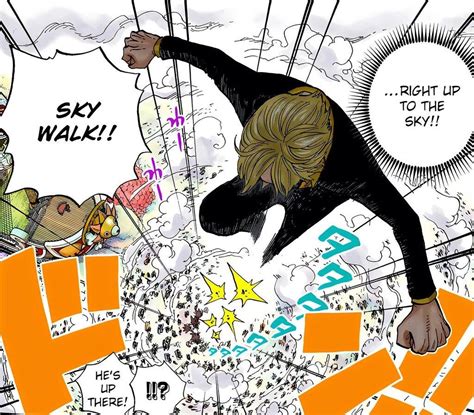 Ilustración de las técnicas de movimiento de Sanji: Sky Walk y Blue Walk