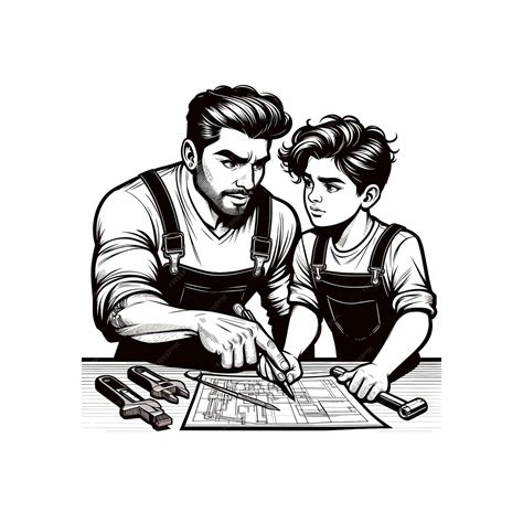 Ilustración de padre e hijo trabajando juntos