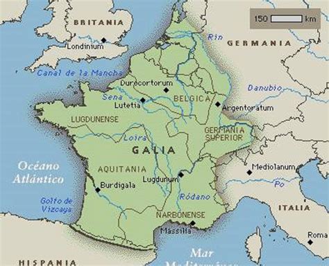 Mapa de la Galia en la época romana y campamentos romanos