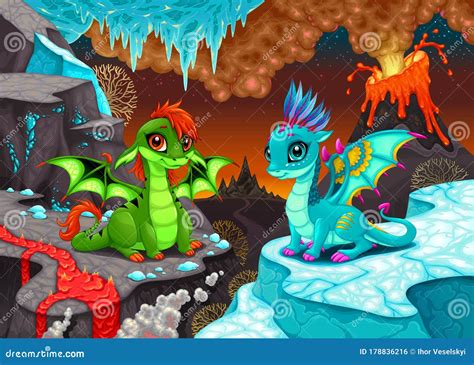 Ilustración de dragones en un mundo fantástico