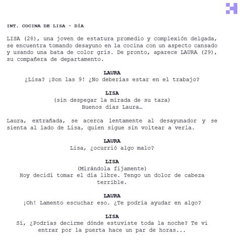 Ejemplo de guion de cómic con descripciones de paneles y diálogos