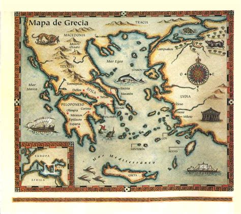 Mapa de la Antigua Grecia con lugares mitológicos
