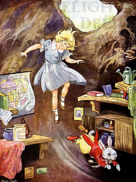 Ilustración de Alicia cayendo por la madriguera del conejo