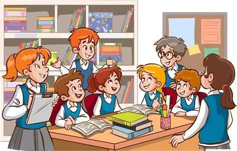 Ilustración de estudiantes creando cómics en un aula.