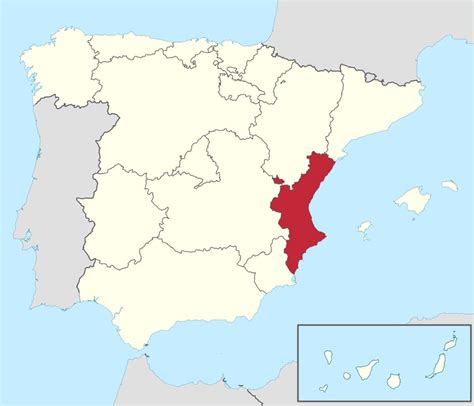 Mapa de España con Valencia destacada