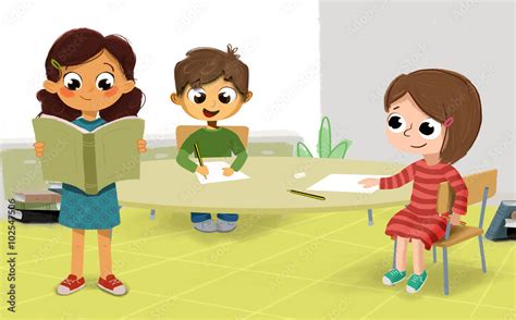 Niños leyendo cómics en clase