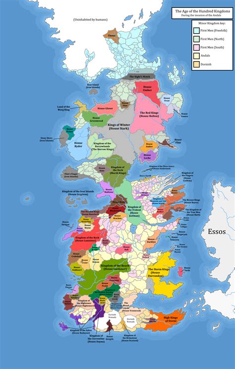 Mapa de Poniente con los Siete Reinos