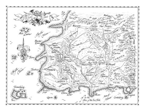 Mapa del continente de Randland con ubicaciones clave de La Rueda del Tiempo