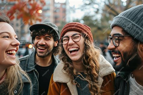 grupo de amigos riendo juntos por la mañana
