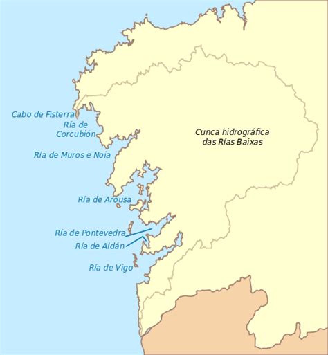 Mapa de Galicia destacando sus costas y rías