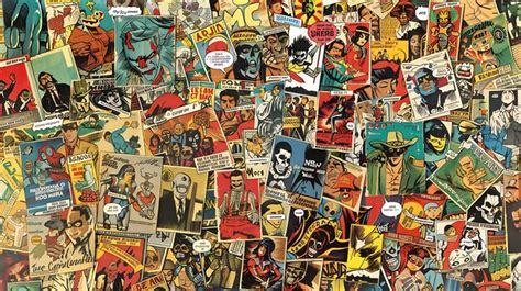 Collage de portadas de comics clásicos de superhéroes