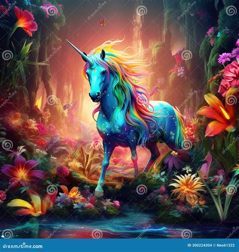 ilustración de un unicornio en un entorno natural