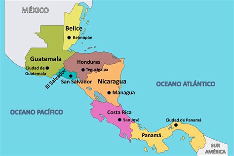 Mapa de América Central con puntos de interés turísticos