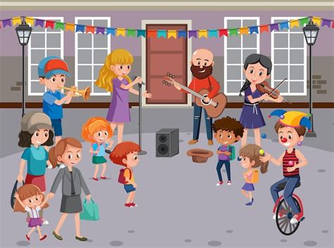 Comediantes ambulantes actuando en la calle