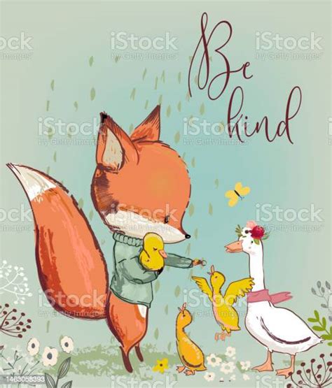Ilustración de un pato y un zorro en un entorno natural