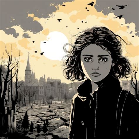 Ilustración en blanco y negro de Marjane Satrapi de niña con velo