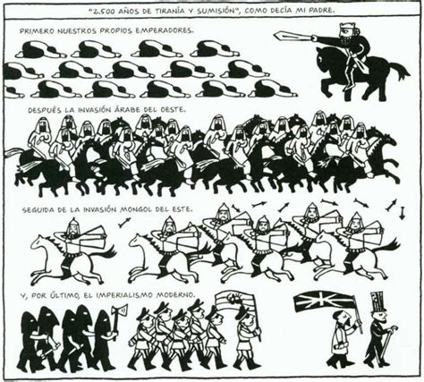 Viñeta de Persépolis mostrando a Marjane discutiendo con un guardia de la revolución