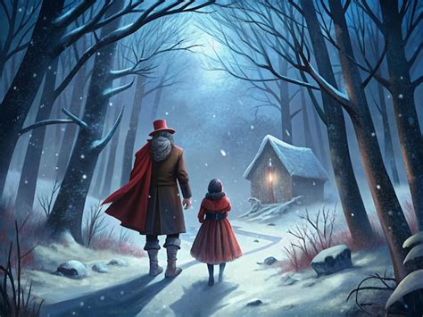 Ilustración de Craig y Raina en un bosque nevado