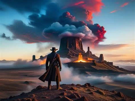 Ilustración de Roland Deschain persiguiendo al hombre de negro en el desierto.