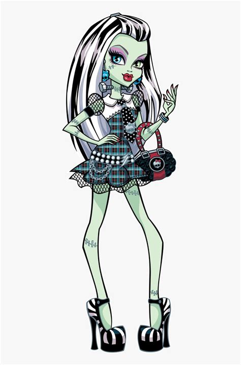 Ilustración de Frankie Stein interactuando con otros personajes de Monster High