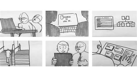Ilustración de un storyboard con bocetos de viñetas