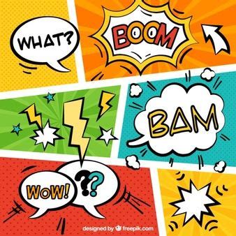Ejemplo de viñetas de cómic con bocadillos de diálogo y onomatopeyas