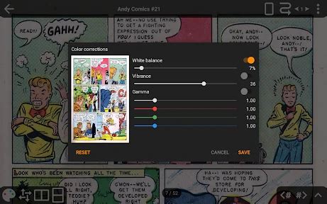 Interfaz de la aplicación Panels Comic Reader en un iPad