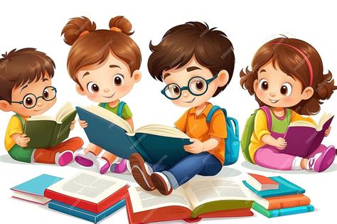 Ilustración de niños leyendo revistas infantiles