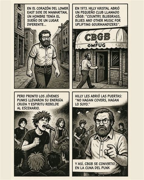 Viñeta del cómic mostrando a los Ramones en el CBGB