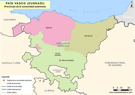 Mapa de España mostrando la región del País Vasco