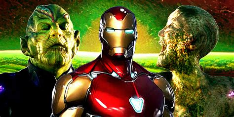 Iron Man enfrentándose a Skrulls con poderes combinados