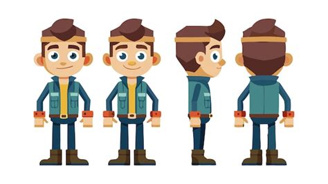 Diseño de personajes de cómic con diferentes ángulos y expresiones