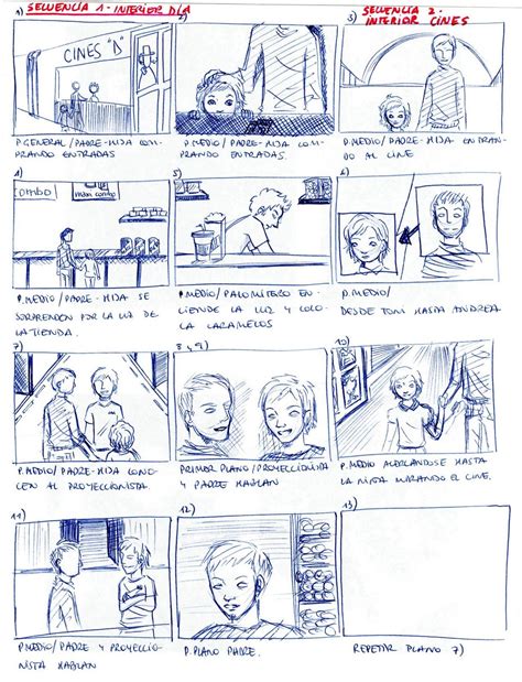 Ejemplo de storyboard de cómic con bocetos de viñetas
