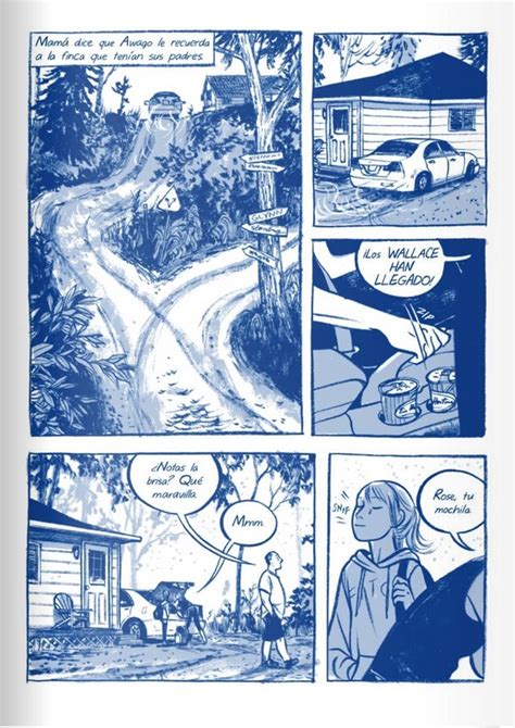 Detalle del arte de Jillian Tamaki, mostrando el uso de azules
