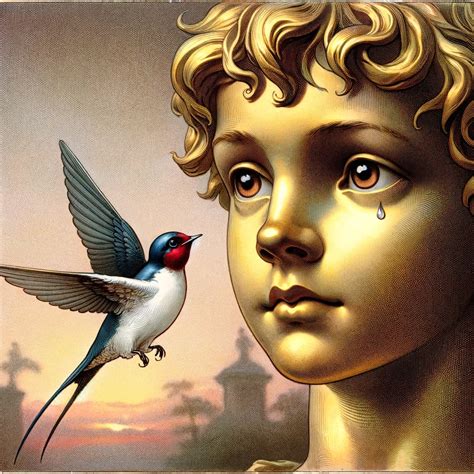 estatua de un príncipe llorando con una golondrina