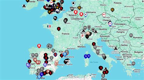 Mapa de Europa mostrando las localizaciones de rodaje de la película La Vieja Guardia