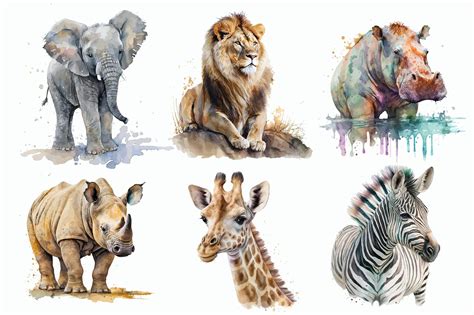 Collage de animales como elefante, león, tortuga, lobo, pez, pájaro, pulpo, búho, serpiente y jirafa
