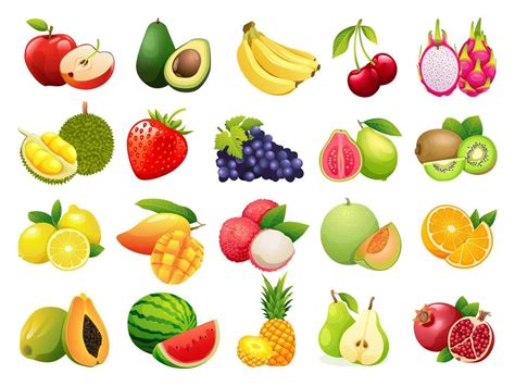 Ilustración colorida de diversas frutas tropicales