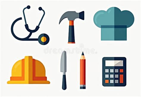 Ilustración con iconos que representan diferentes profesiones: médico, actor, constructor, abogado, taxista, contable, fotógrafo