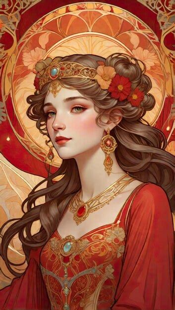 Ilustración de una mujer de fantasía con detalles intrincados