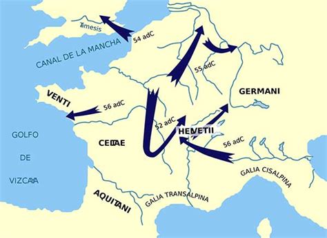 Mapa de la Galia con la aldea de Astérix y los campamentos romanos