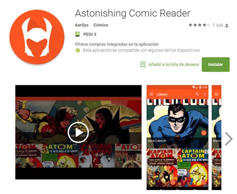 Interfaz de lector de cómics en móvil