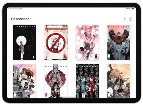 Interfaz limpia de la aplicación Panels para leer cómics