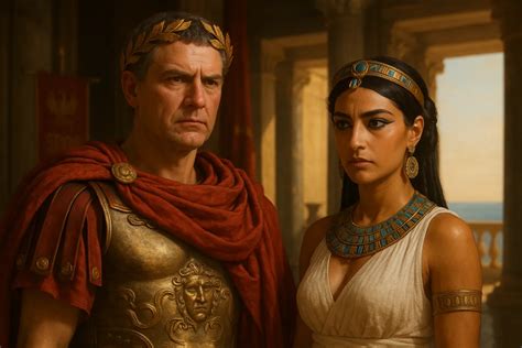 Cleopatra y Julio César discutiendo