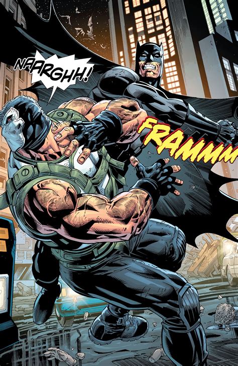 Bane golpeando a Batman en un cómic